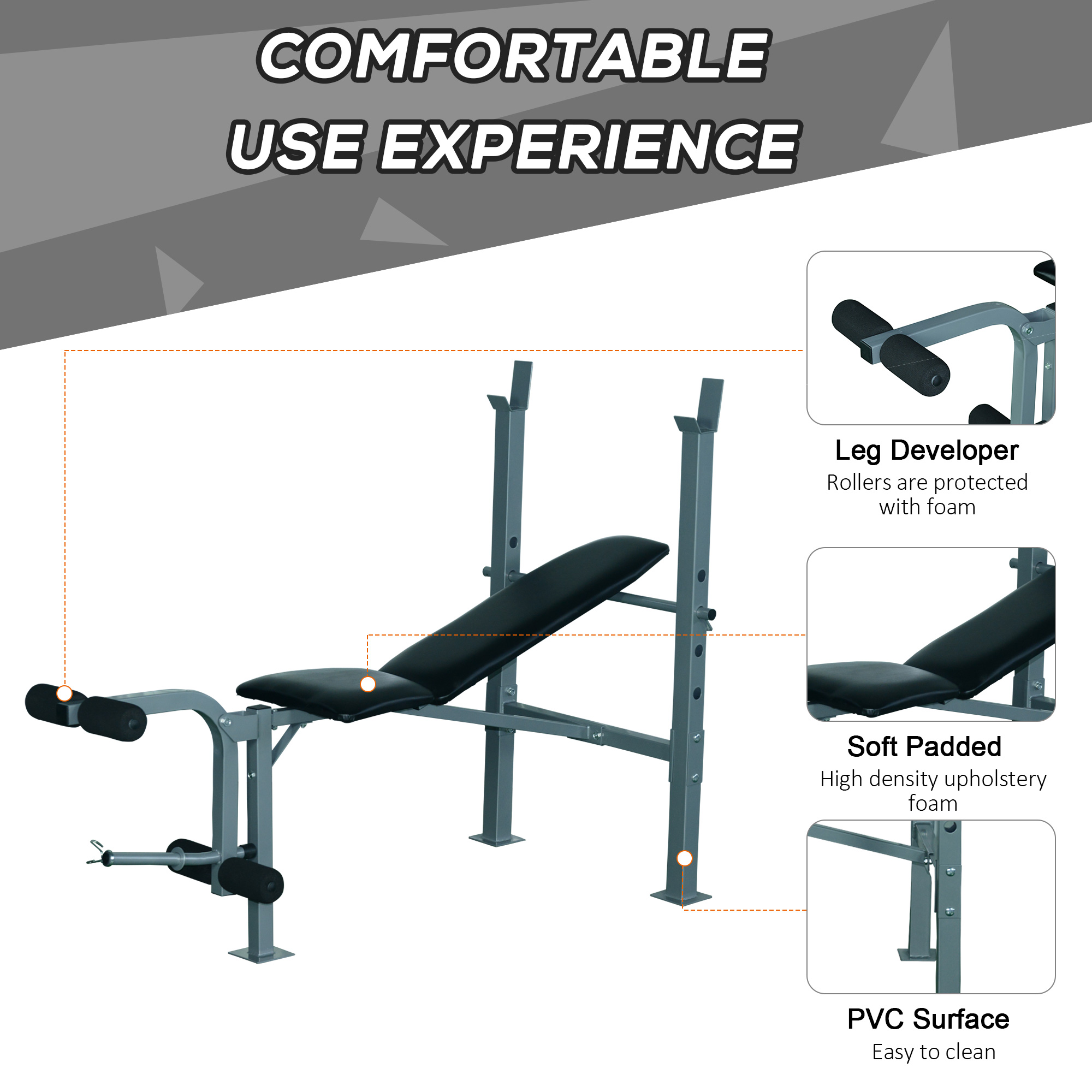 Adjustable Multi Gym Weight Bench Barbell Stand Chest Leg Abs Training HOMCOM - Image 6