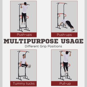 Steel Multi-Use Exercise Power Tower Station Adjustable Height w/ Grips HOMCOM - Image 4