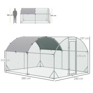 Walk-In Chicken Run Galvanised Chicken Coop w/ Cover 2.8 x 3.8 x 2m Pawhut - Image 3