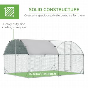 Walk-In Chicken Run Galvanised Chicken Coop w/ Cover 2.8 x 3.8 x 2m Pawhut - Image 6