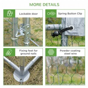 Walk-In Chicken Run Galvanised Chicken Coop w/ Cover 2.8 x 3.8 x 2m Pawhut - Image 7