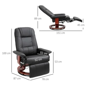 Ergonomic Recliner Sofa Chair PU Leather Armchair Lounger with Footrest, Black - Image 3