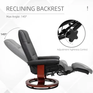 Ergonomic Recliner Sofa Chair PU Leather Armchair Lounger with Footrest, Black - Image 4