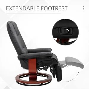 Ergonomic Recliner Sofa Chair PU Leather Armchair Lounger with Footrest, Black - Image 5