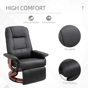 Ergonomic Recliner Sofa Chair PU Leather Armchair Lounger with Footrest, Black - Image 6
