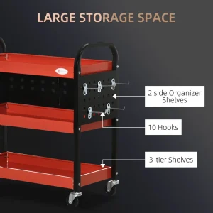 3 Tier Rolling Tool Cart Steel Mobile Service Utility Cart for Garage Mechanics - Image 4