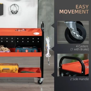 3 Tier Rolling Tool Cart Steel Mobile Service Utility Cart for Garage Mechanics - Image 5