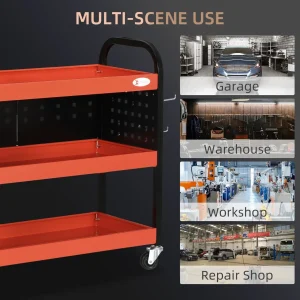 3 Tier Rolling Tool Cart Steel Mobile Service Utility Cart for Garage Mechanics - Image 6