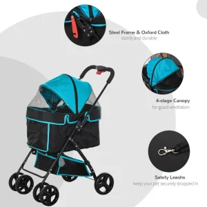 Pet Stroller Foldable Carriage w/ Brake Basket Adjustable Canopy Removable Cloth - Image 7