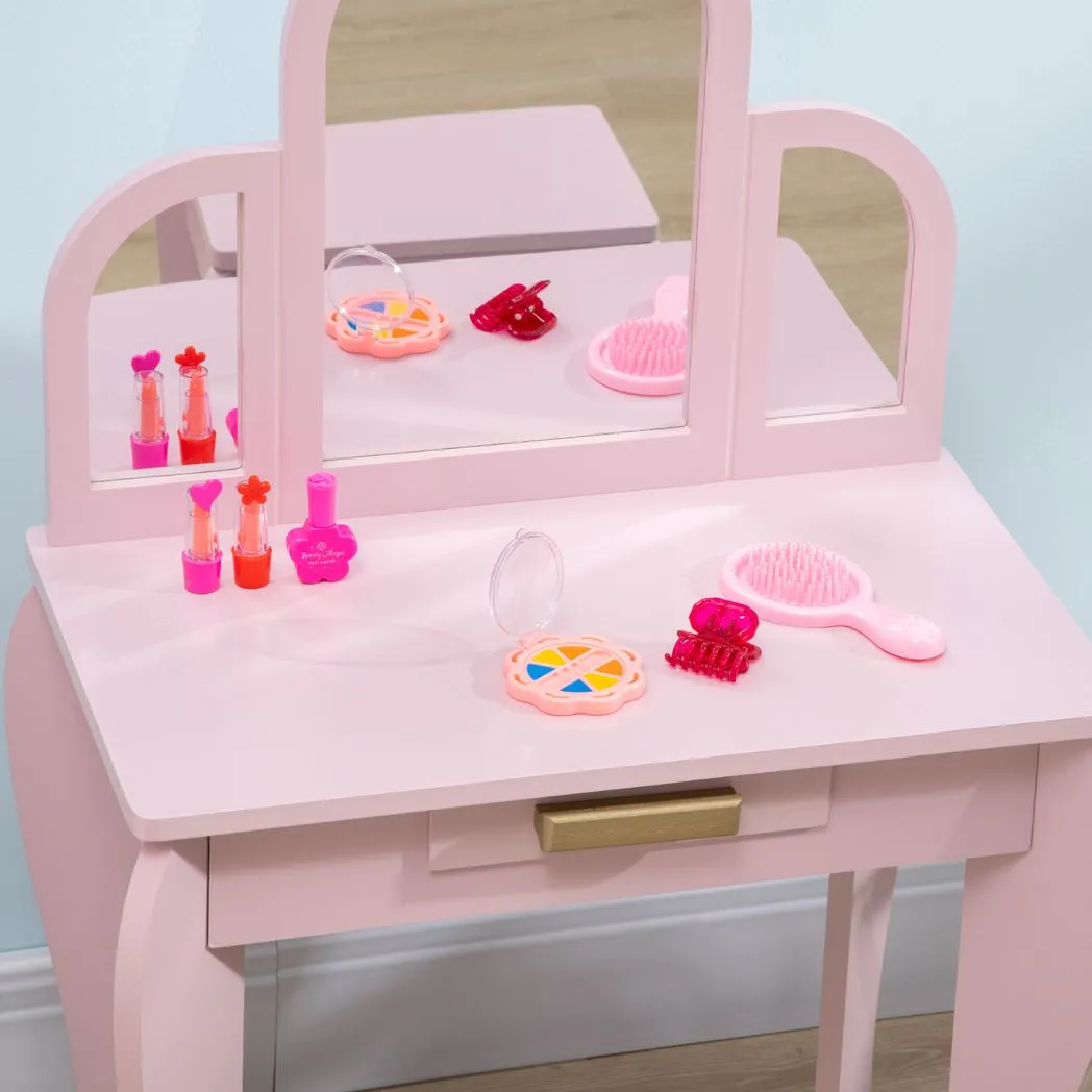 Kids Dressing Table and Stool w/ Mirror and Drawer, for Ages 3-6 Years - Pink - Image 8