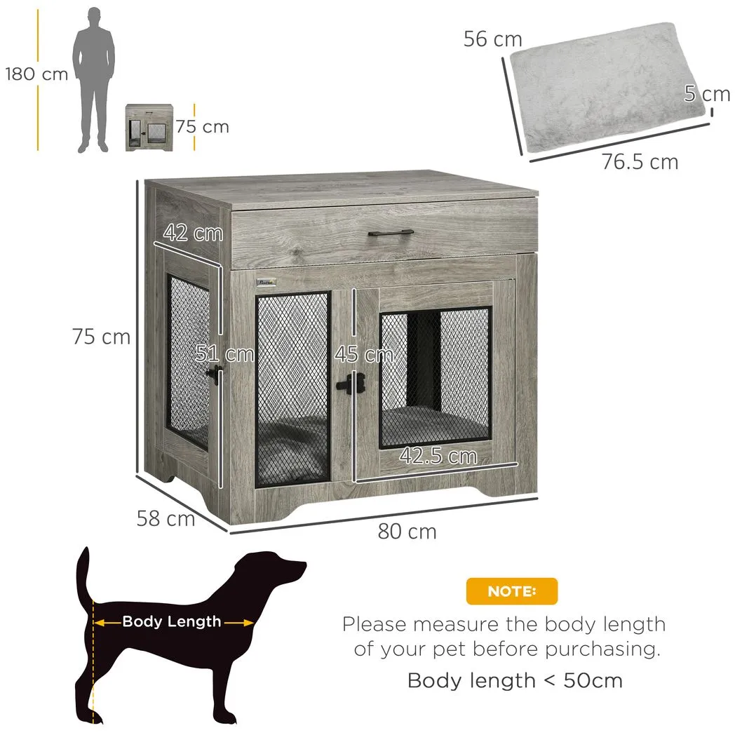 Double-Door Dog Kennel Furniture Pet Crate, for Medium Dogs, Indoor Use - Grey - Image 3