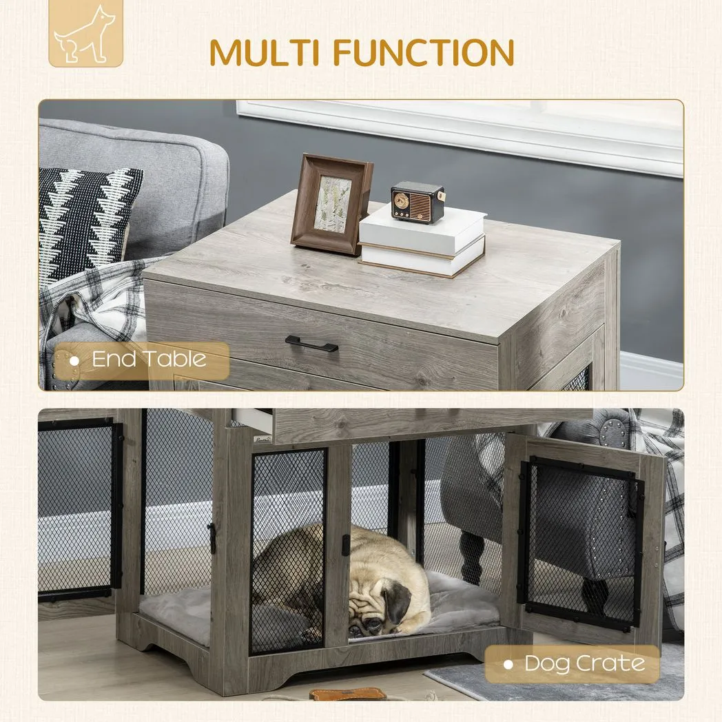 Double-Door Dog Kennel Furniture Pet Crate, for Medium Dogs, Indoor Use - Grey - Image 4