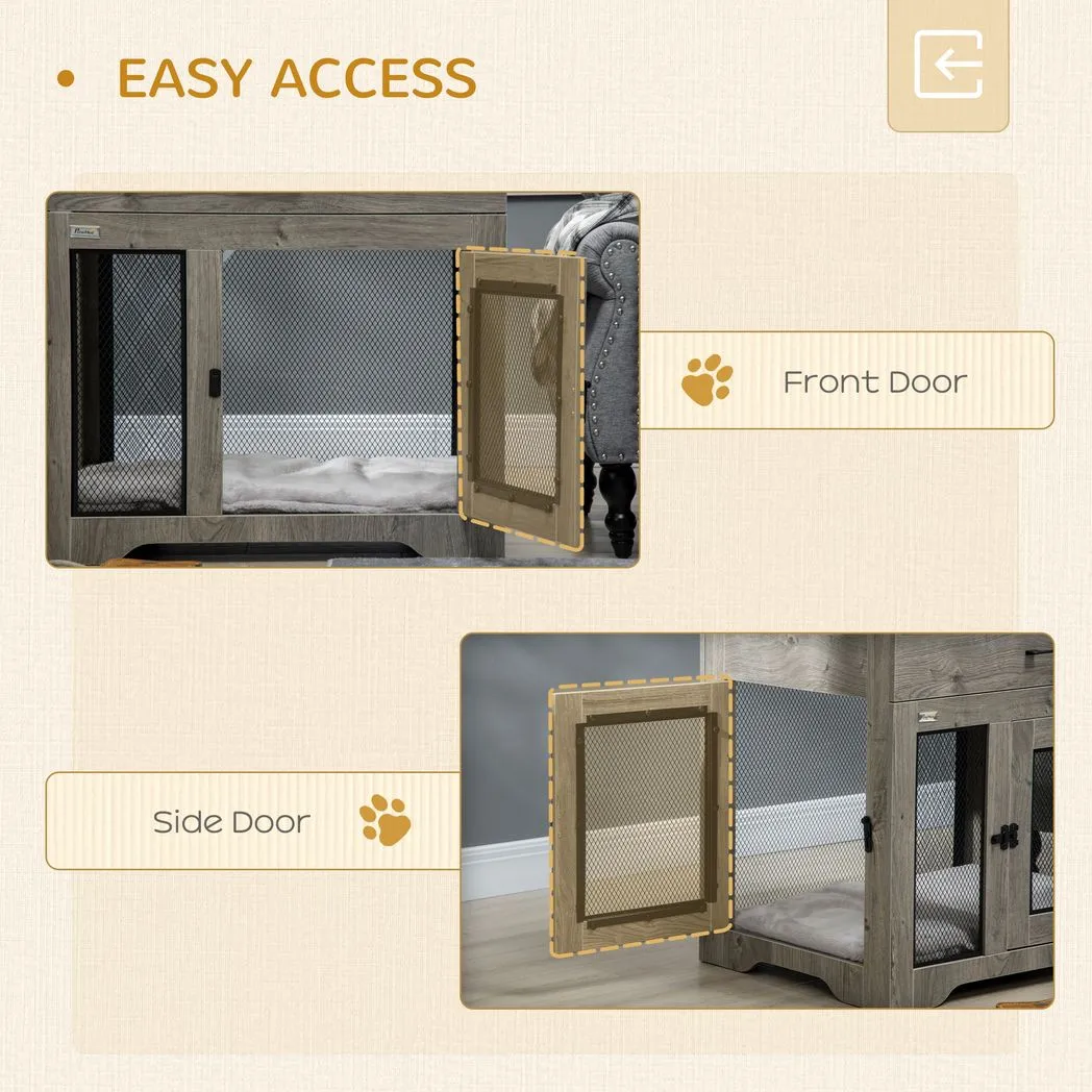 Double-Door Dog Kennel Furniture Pet Crate, for Medium Dogs, Indoor Use - Grey - Image 5