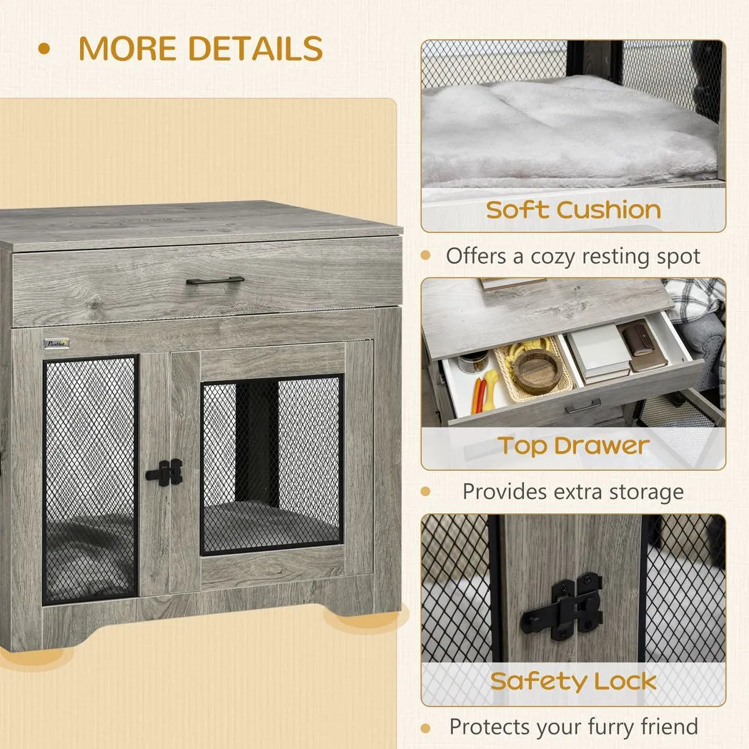 Double-Door Dog Kennel Furniture Pet Crate, for Medium Dogs, Indoor Use - Grey - Image 6