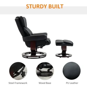 Padded PU Leather Manual Reclining Armchair Sofa Chair w/ Footstool Black - Image 5