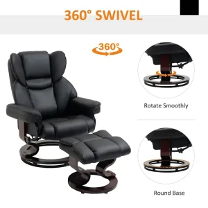 Padded PU Leather Manual Reclining Armchair Sofa Chair w/ Footstool Black - Image 6