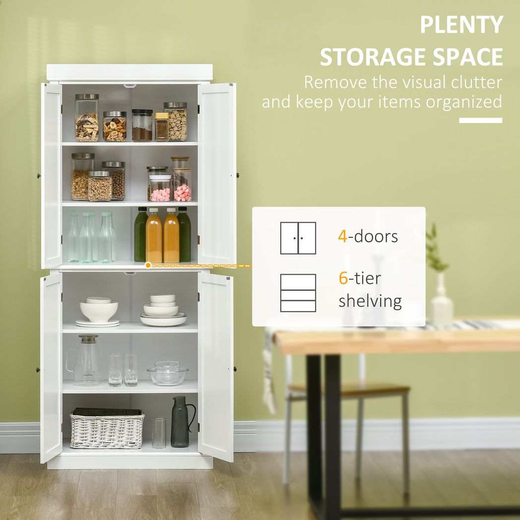 Freestanding Kitchen Cupboard, 6-Tier Cabinet Organizer w/ 4 Adjustable, White - Image 4