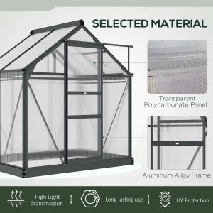 Polycarbonate Walk-In Garden Greenhouse Aluminium Frame w/ Slide Door 6 x 4ft - Image 5