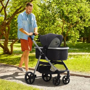 PawHut One-Click Foldable Pet Stroller w/ Storage Basket, for Small Pets - Image 2