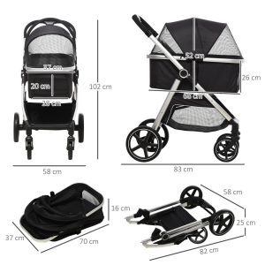 PawHut One-Click Foldable Pet Stroller w/ Storage Basket, for Small Pets - Image 3