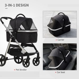 PawHut One-Click Foldable Pet Stroller w/ Storage Basket, for Small Pets - Image 5