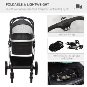 PawHut One-Click Foldable Pet Stroller w/ Storage Basket, for Small Pets - Image 6