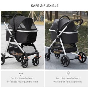 PawHut One-Click Foldable Pet Stroller w/ Storage Basket, for Small Pets - Image 7