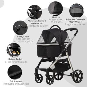 PawHut One-Click Foldable Pet Stroller w/ Storage Basket, for Small Pets - Image 8
