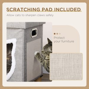 PawHut 2 in 1 Cat Bed Ottoman w/ Removable Cushion, Handles, Scratching Pad - Image 5