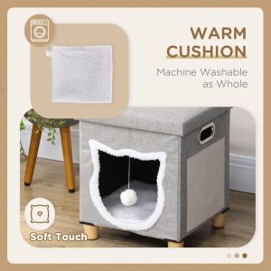 PawHut 2 in 1 Cat Bed Ottoman w/ Removable Cushion, Handles, Scratching Pad - Image 6