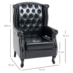 Chesterfield-style Wing Back Armchair Tufted Accent Chair Black - Image 3