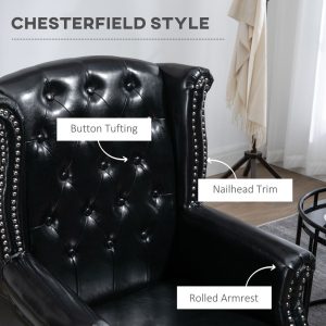 Chesterfield-style Wing Back Armchair Tufted Accent Chair Black - Image 5