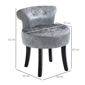 Dressing Table Stool Vanity Seat w/ Rubber Wood Legs Bedroom - Grey - Image 3