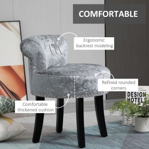 Dressing Table Stool Vanity Seat w/ Rubber Wood Legs Bedroom - Grey - Image 4