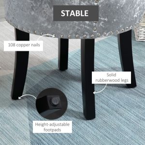 Dressing Table Stool Vanity Seat w/ Rubber Wood Legs Bedroom - Grey - Image 5