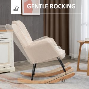 Wingback Rocking Chair for Nursing w/ Steel Frame and Wooden Base Beige - Image 3