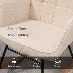 Wingback Rocking Chair for Nursing w/ Steel Frame and Wooden Base Beige - Image 4