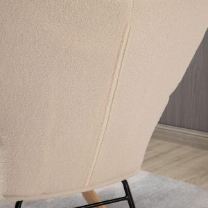 Wingback Rocking Chair for Nursing w/ Steel Frame and Wooden Base Beige - Image 6