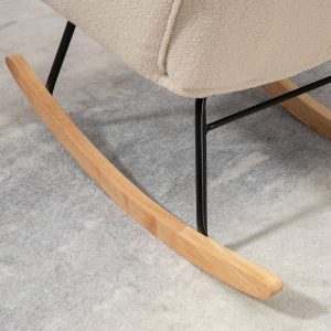 Wingback Rocking Chair for Nursing w/ Steel Frame and Wooden Base Beige - Image 7