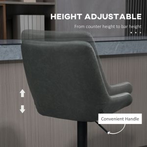 HOMCOM Bar Stools Set of 2, Adjustable Bar Chairs 360° Swivel for Kitchen Grey - Image 5