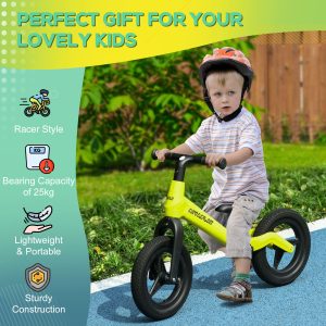Baby Balance Bike, Training Bike w/ Adjustable Seat and Handlebar - Green - Image 7