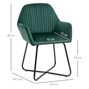Modern Accent Chair Velvet-Feel Upholstered Lounge Armchair Metal Base Green - Image 3