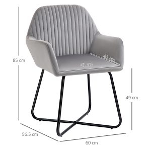 Modern Accent Chair Velvet-Feel Upholstered Lounge Armchair Metal Base Grey - Image 3