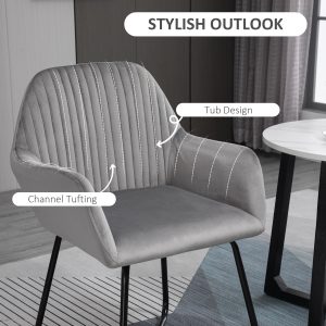 Modern Accent Chair Velvet-Feel Upholstered Lounge Armchair Metal Base Grey - Image 4