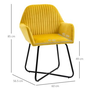 Modern Accent Chair Velvet-Feel Upholstered Lounge Armchair Metal Base Yellow - Image 3