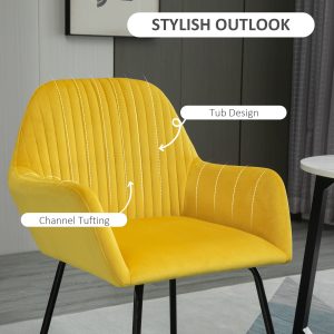 Modern Accent Chair Velvet-Feel Upholstered Lounge Armchair Metal Base Yellow - Image 4