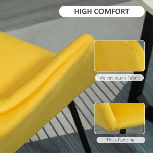 Modern Accent Chair Velvet-Feel Upholstered Lounge Armchair Metal Base Yellow - Image 5