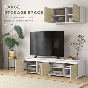 HOMCOM TV Cabinet Set with Wall-Mounted Cupboard and Adjustable Shelves, Natural - Image 5