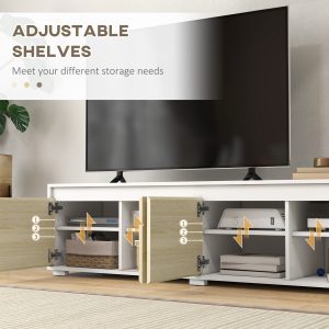 HOMCOM TV Cabinet Set with Wall-Mounted Cupboard and Adjustable Shelves, Natural - Image 7