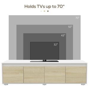 HOMCOM TV Cabinet Set with Wall-Mounted Cupboard and Adjustable Shelves, Natural - Image 8